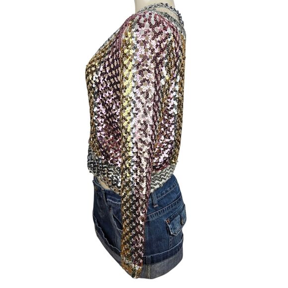 Vtg 70s Lilli Diamond Sequin Knit Top M Long Sleeve V-Neck Fairy Whimsy Disco - Picture 6 of 8